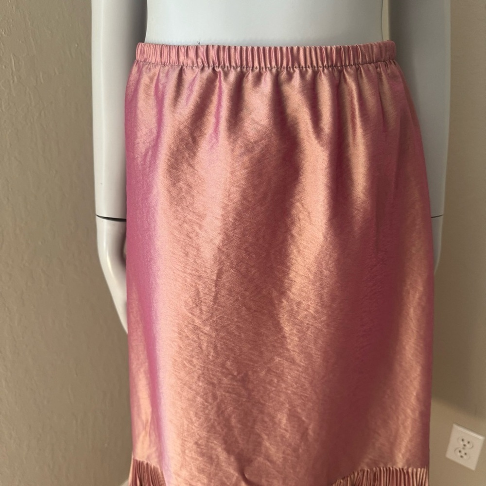 LILITH France Midi Skirt Iridescent Shimmer Rose Pink Pleated A-Line Size Large - Picture 7 of 16